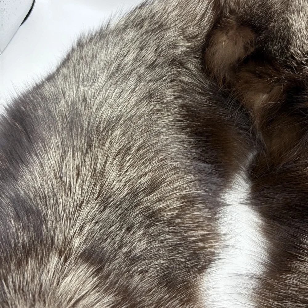 Vintage Silver Fox Fur Thick Collar Scarf Dark Silver Russian USSR
